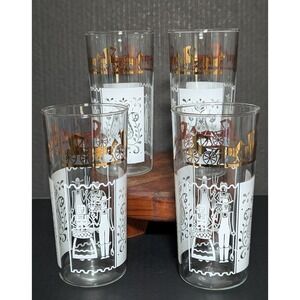 Vtg Anchor Hocking Amish Butter Print Tumblers Pennsylvania Dutch 14 Oz Set of 4